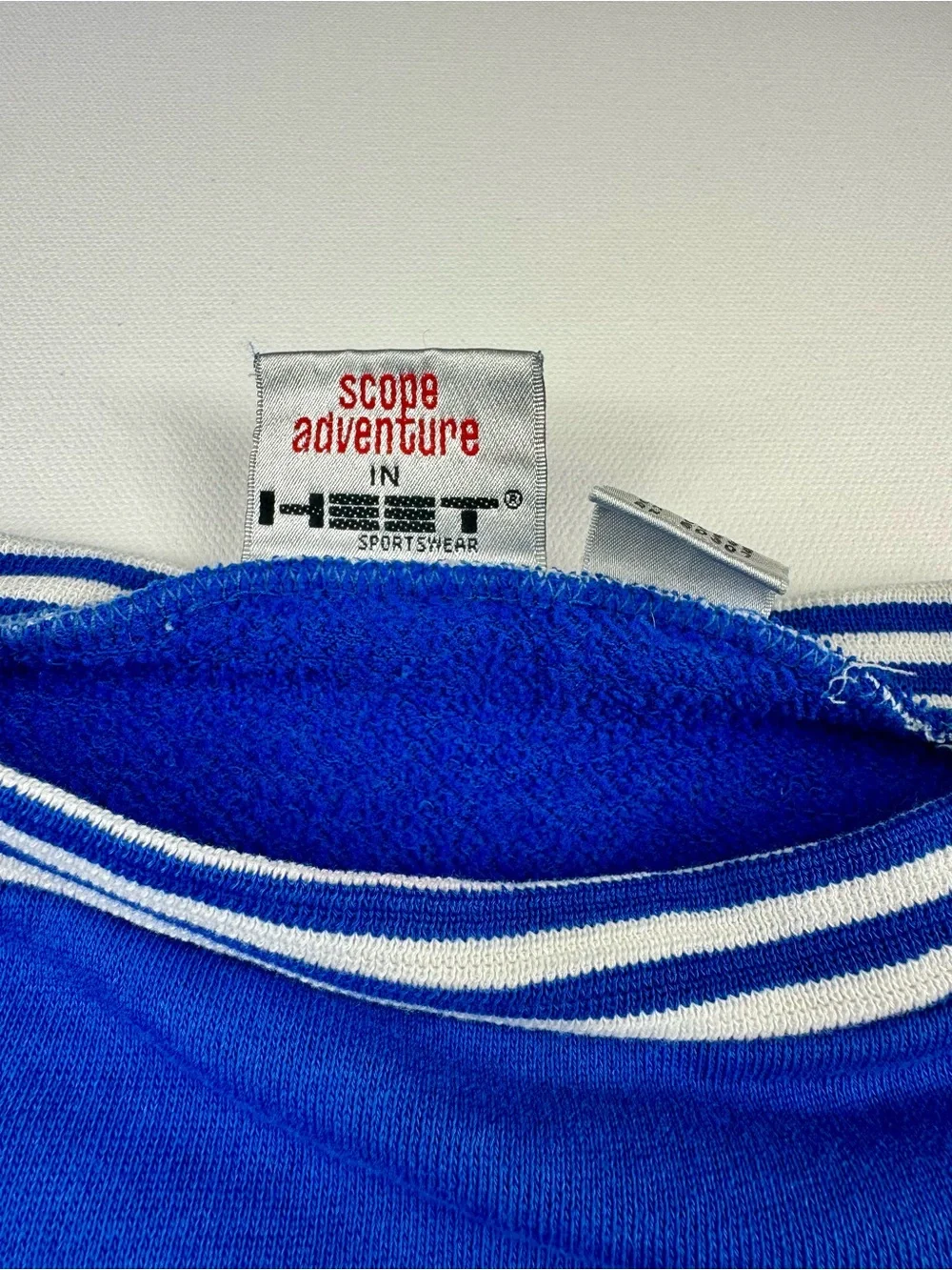 Vintage Chill Out Graphic Varsity Crewneck Sweatshirt Striped Blue Cuffs 1980s